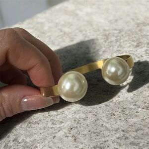 Gold Pearl Accent Cuff Bracelet - Women Accessories